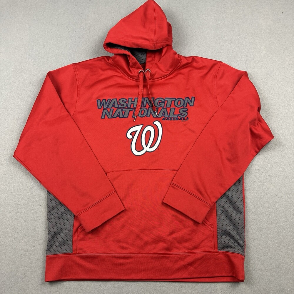 Washington Nationals Hoodie Men Large Red Gray Majestic Pullover Logo MLB L